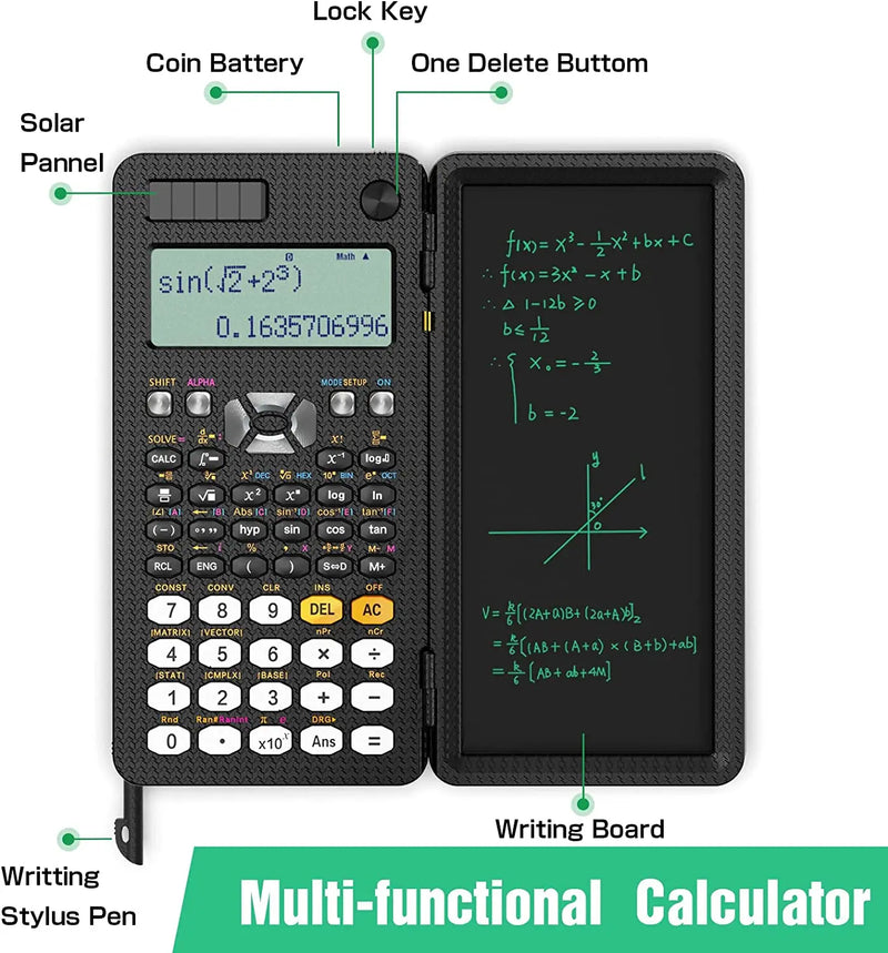 Load image into Gallery viewer, Solar Scientific Calculator with LCD Notepad 417 Functions Professional Portable Foldable Calculator for Students Upgraded 991ES - Furry Kidz Home
